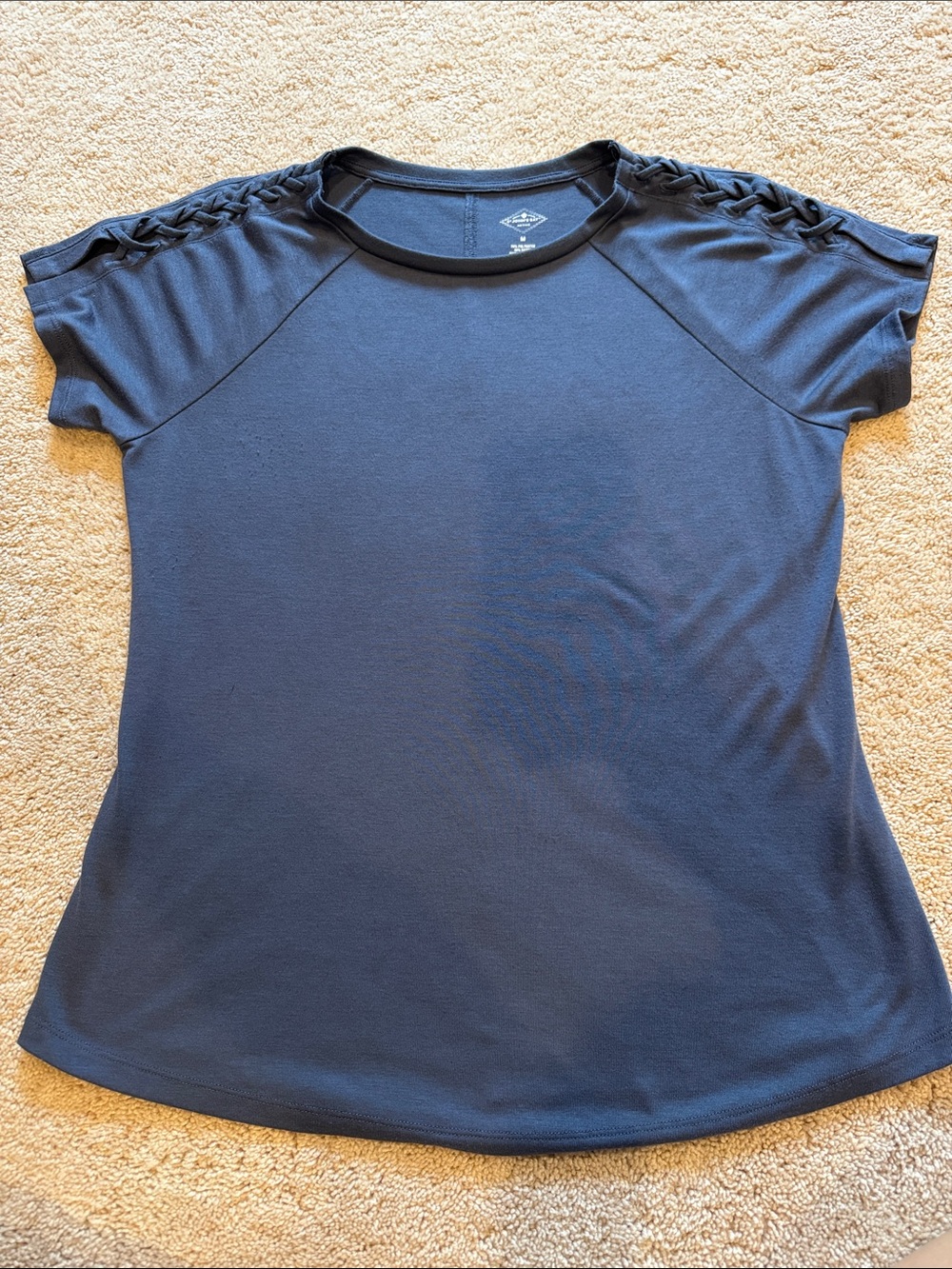 St. John's Bay Navy Short-Sleeve Top with Braided Shoulder Detail